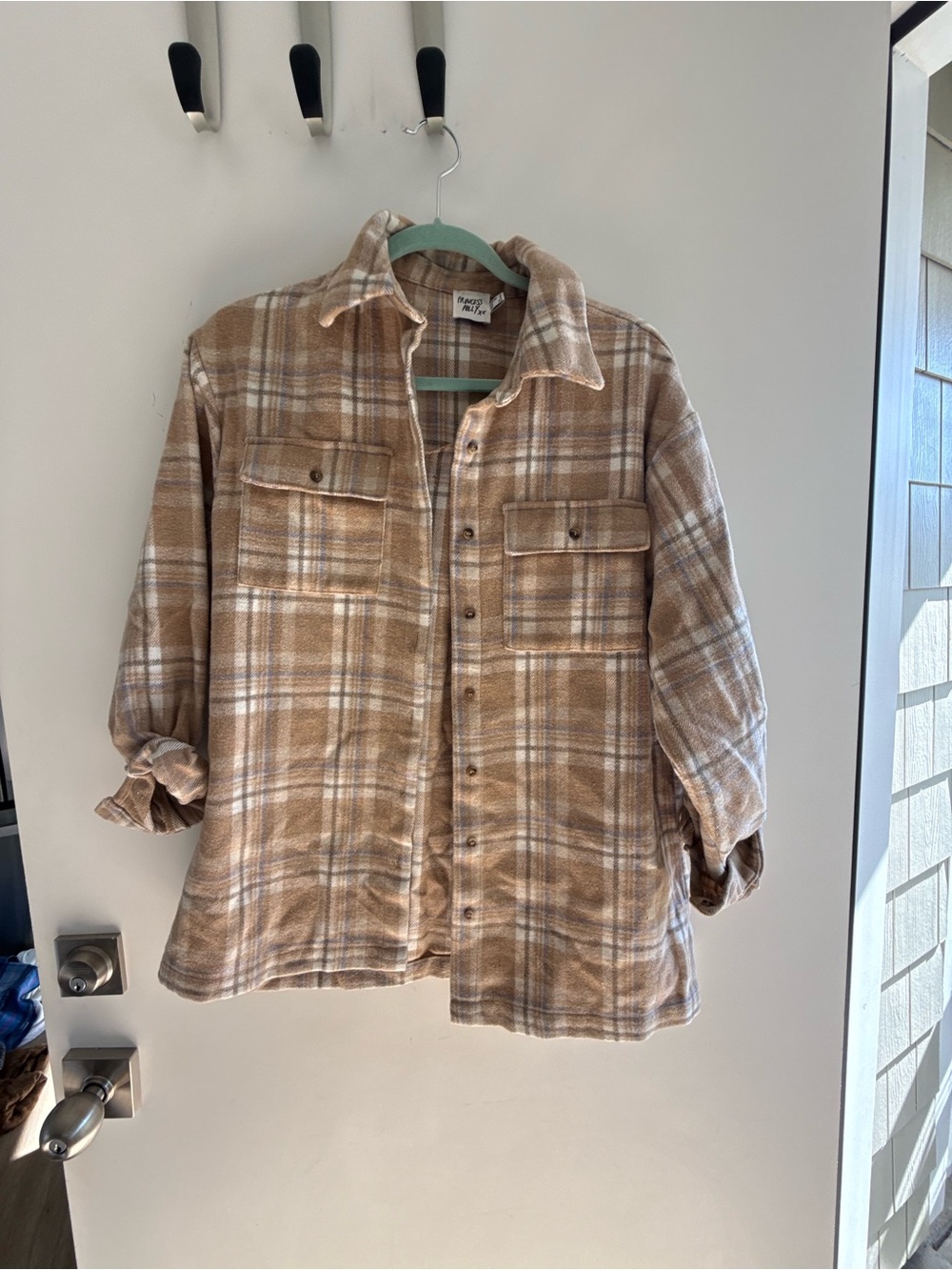 Princess Polly Beige & White Plaid Button-Down Flannel
